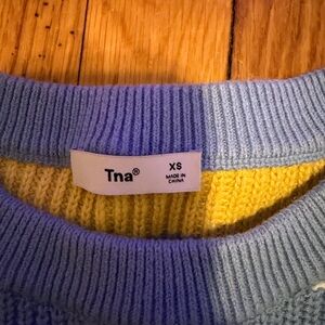 Aritzia TNA blue and yellow striped crewneck sweater